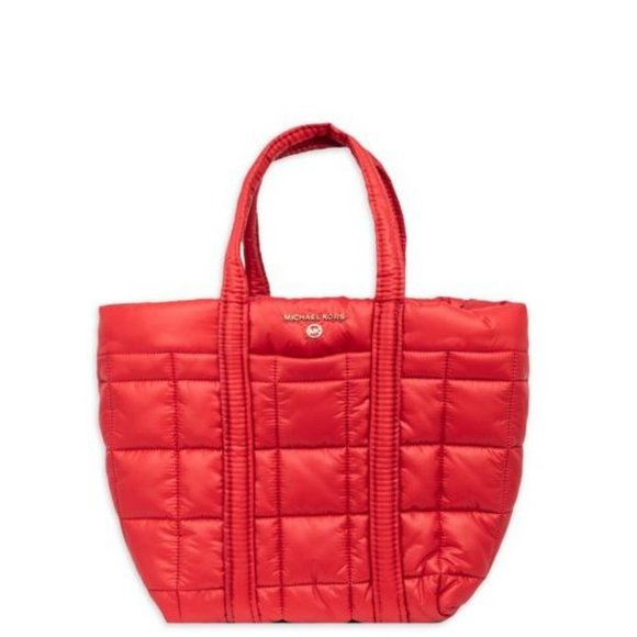 MICHAEL KORS Stirling quilted recycled nylon puffy SMALL tote bag -RED - Picture 10 of 12